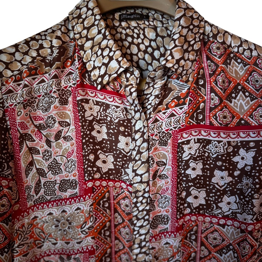 J Mclaughlin Patchwork Pattern Silk Blend Long Sl… - image 4